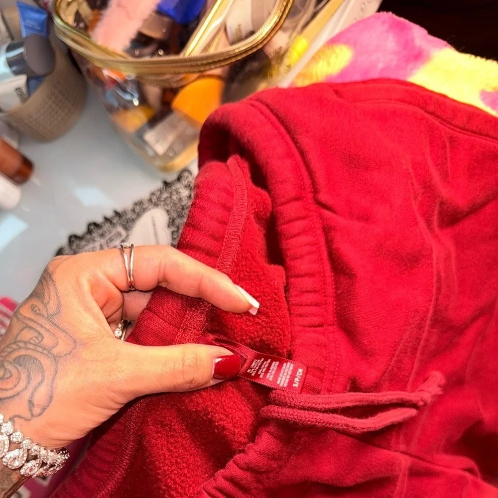 SKIMS Red Hoodie and Joggers